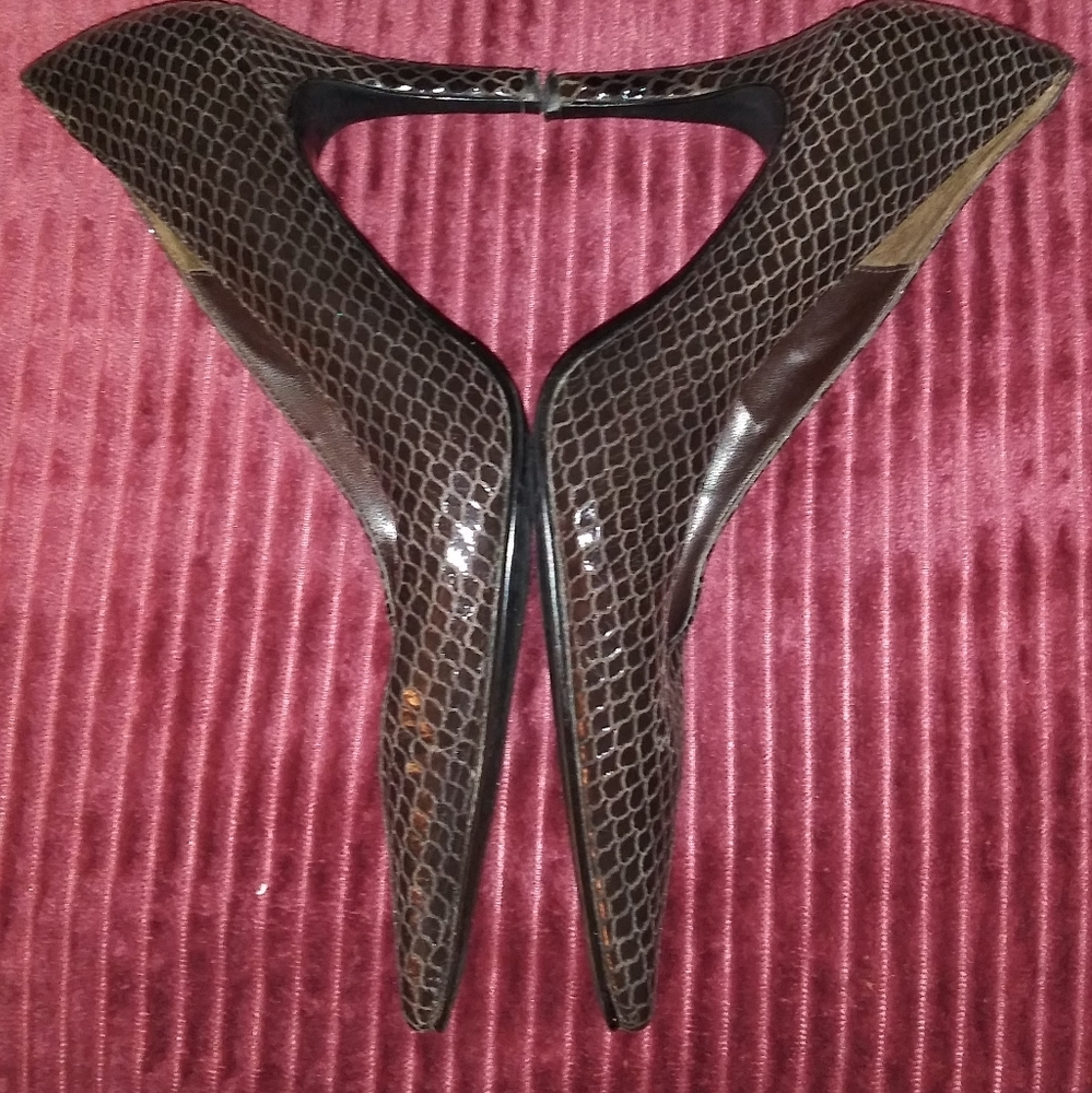 Geller II Snake Brown Patton LEATHER Reptile Pumps Shoes High Heels 9